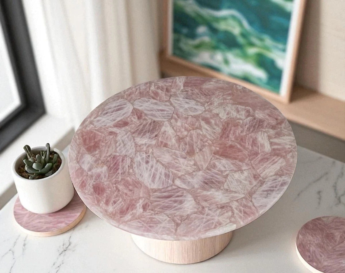 24" Rose Quartz Coffee Top Kitchen Balcony Garden Furniture For Hallway Table